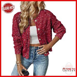 Elegant Rhinestone Cardigan Sweater, Boyfriend Fit, Below Hip Length